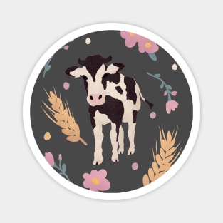 Cow Portrait with Wheat and Flowers Magnet